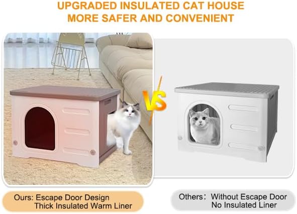 Rockever Plastic Outdoor Indoor Cat House with Insulated Liner, 100% Insulated Feral Cat House for Winter, Waterproof Cat Houses for Outdoor Cats, Spacious, Assemble Easily-Grey - Pet Explorer