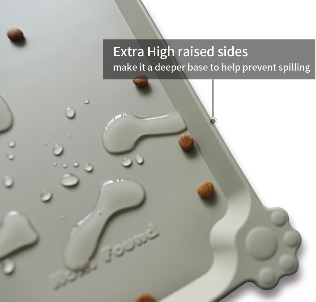 Hoki Found X-Large Silicone Pet Feeding Mats - Non Slip, Waterproof Dog & Cat Food Mats - Placemats for Carpet - Cream Green - Pet Explorer