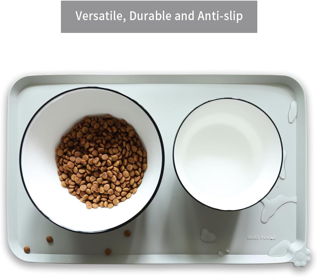 Hoki Found Silicone Pet Food Tray - High-Lips Dog Cat Bowl Mats - Waterproof Dog Cat Food Mats - Battleship - Pet Explorer