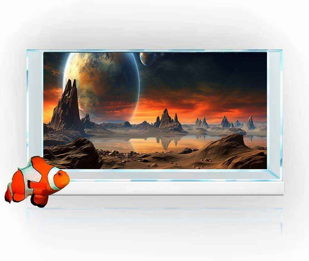 24X16IN Cosmic Aquarium Background, Cool Parallel Space Themed Fish Tank Background, Tropical Desert Terrarium Background with 8 EVA Double-Sided Tape