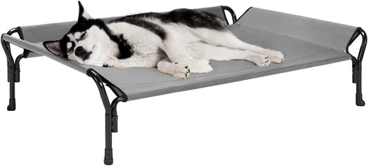 Veehoo Cooling Elevated Dog Bed, Raised Pet Cot with Guardrail & Slope Headrest, Durable Breathable Teslin Mesh, Non-Slip Feet, Washable Dog Couch Bed for Indoor & Outdoor, Large 47" x 32", Gray - Pet Explorer