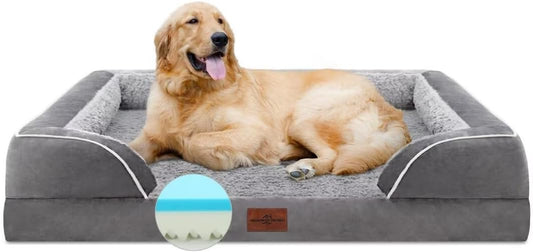 Comfort Expression Orthopedic Waterproof Dog Beds Memory Foam, XL Washable Dog Beds with Removable Cover, Large Pet Sofa Couch with Bolster(X-Large,Silver Grey) - Pet Explorer