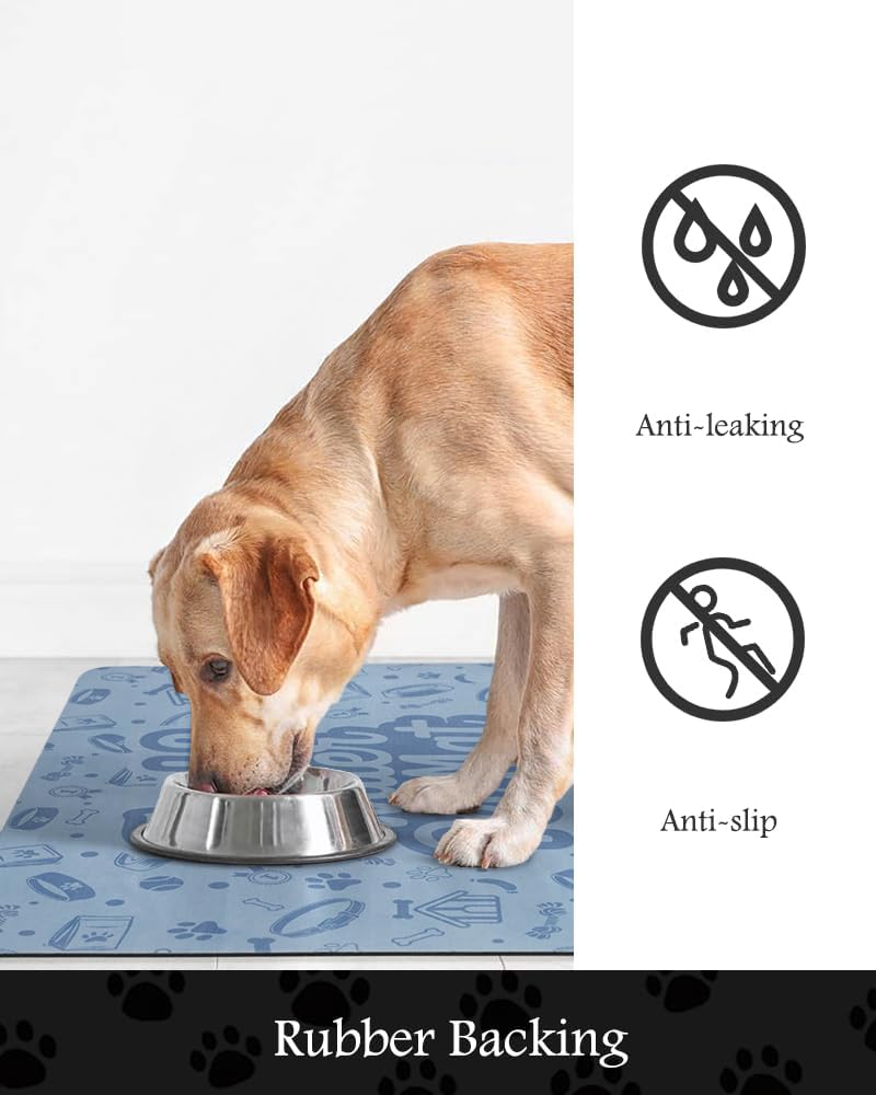 Pet Feeding Mat-Absorbent Dog Mat for Food and Water Bowl-No Stains Quick Dry Water Dispenser Mat-Dog Accessories Pet Supplies-Bowl for Messy Drinkers（Words,17"x34" - Pet Explorer