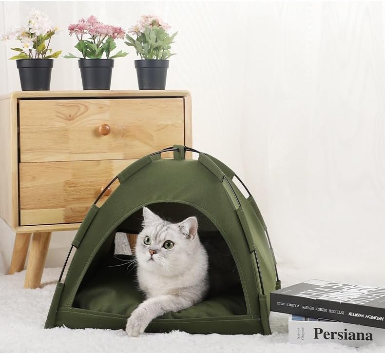 Cat Tent – Lightweight & Breathable Waterproof Shelter Designed for Indoor/Outdoor Adventures, Giving Your pet Safe Outdoor Exploration Joy. (Olive Drab, 15.7×15.7 in) - Pet Explorer