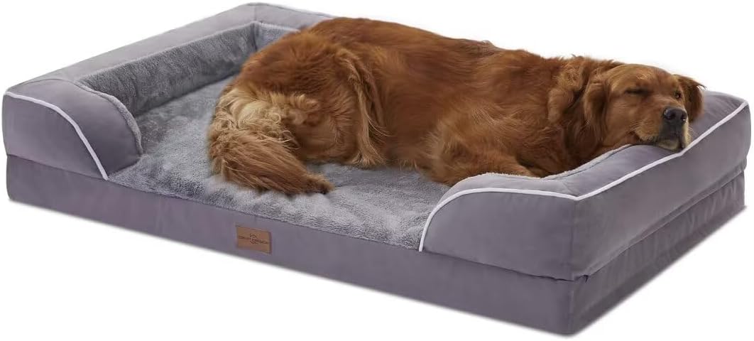 Comfort Expression Waterproof XL Dog Bed Orthopedic Foam Dogs Beds, Extra Large Dogs Bed with Bolster, Washable Dog Sofa Pet Beds with Removable Cover & Non-Slip Bottom(X-Large,Purple) - Pet Explorer