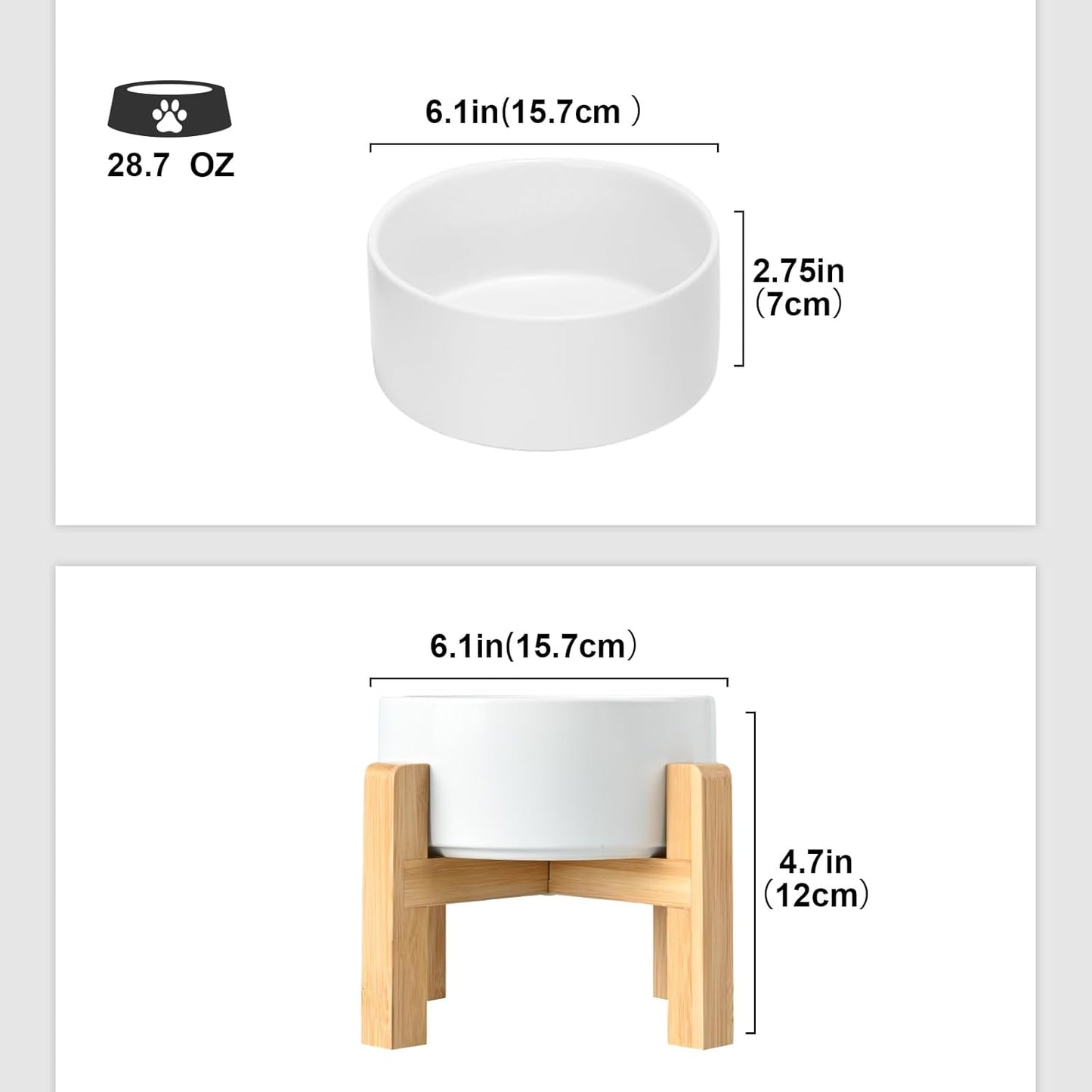 SPUNKYJUNKY Ceramic Elevated Dog Bowls 2 Pack - 6.1inch Raised Dog Bowls with Non-Slip Wooden Stand for Medium Dogs Dishwasher Safe(White,28.7OZ*2) - Pet Explorer