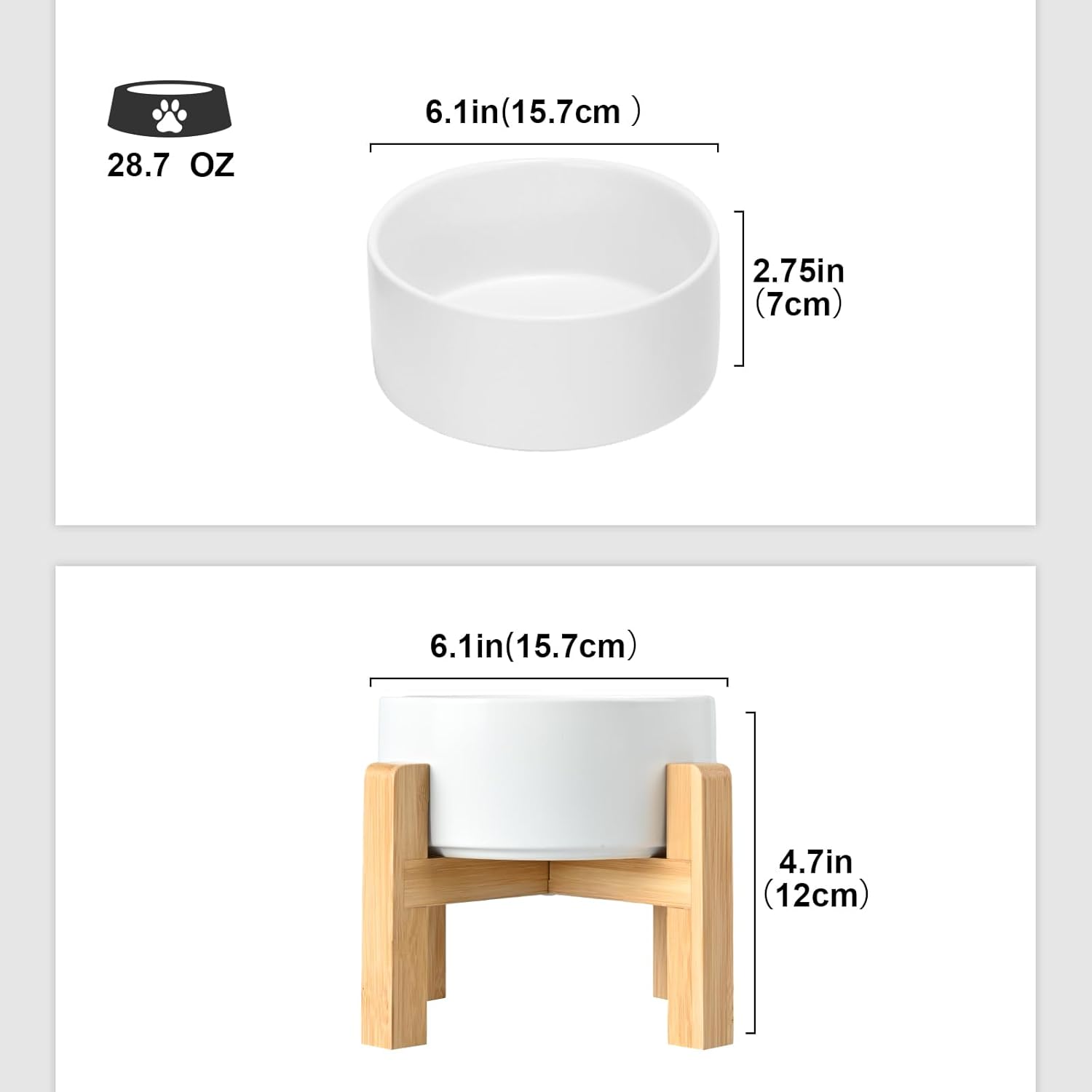 SPUNKYJUNKY Ceramic Elevated Dog Bowls 2 Pack - 6.1inch Raised Dog Bowls with Non-Slip Wooden Stand for Medium Dogs Dishwasher Safe(White,28.7OZ*2) - Pet Explorer