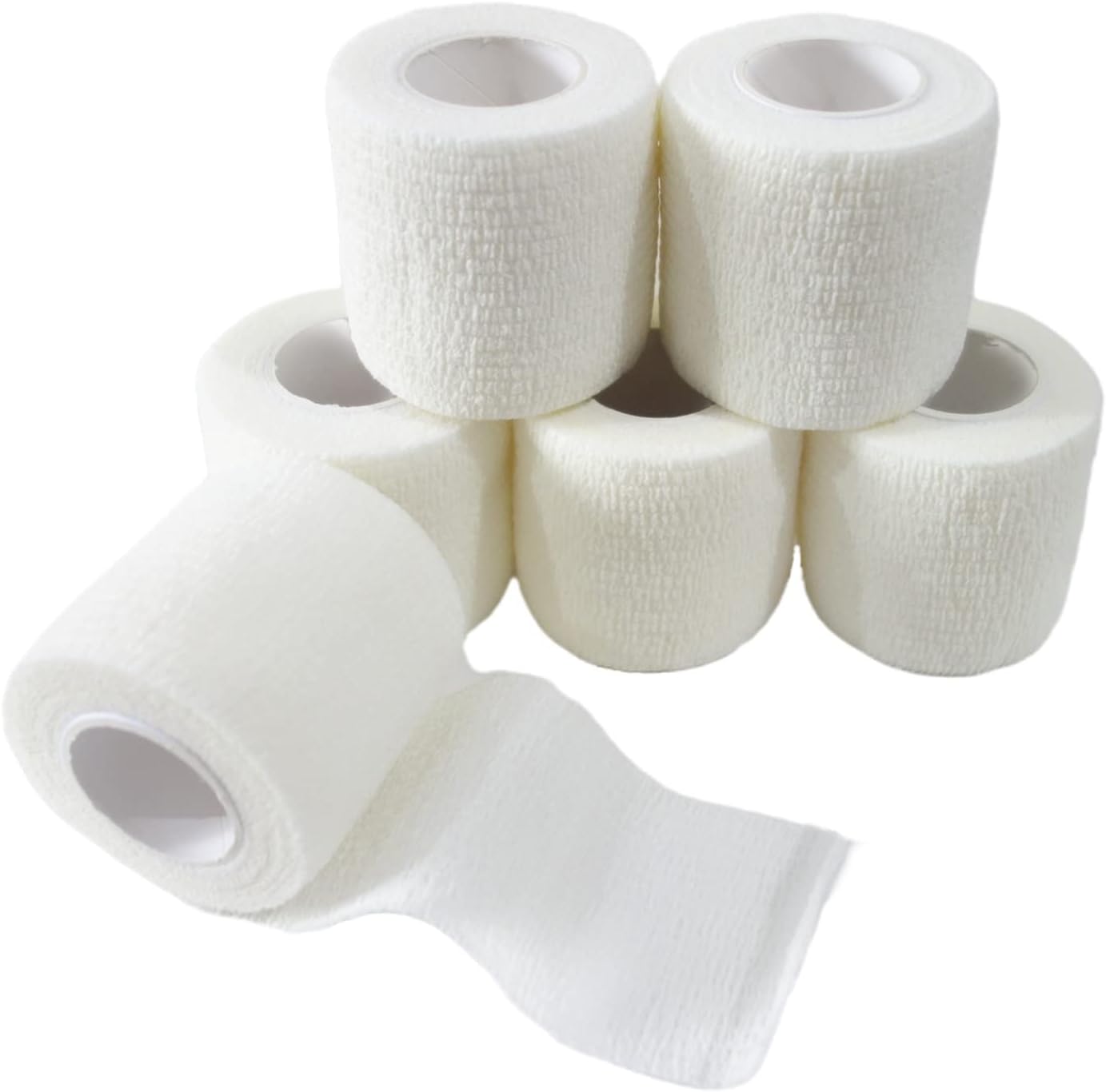 6 Pack 2" x 5 Yards Self Adhesive Bandage Wrap Breathable Cohesive Vet Wrap for Pets, Elastic Self-Adherent Tape for Sports, Wrist, Ankle (White) - Pet Explorer