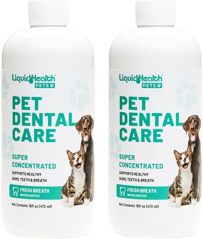 LIQUIDHEALTH Pet Dental Care Water Additive for Dogs & Cats - Fast Acting Pet Bad Breath Freshener, Dog Mouth Wash, Animal Oral Dental Rinse, Plaque & Tartar Teeth Cleaning Solution (2-Pack) - Pet Explorer