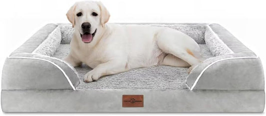 Comfort Expression Jumbo Dog Bed for Extra Large Dogs, Waterproof Orthopedic Large Breed Dog Beds, PV Washable Dogs Sofa Bed with Removable Cover & Non-Slip Bottom(Jumbo,Grey White) - Pet Explorer