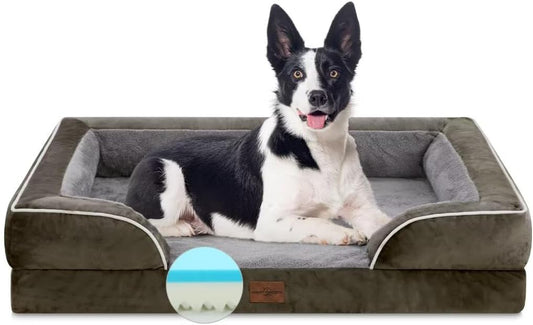 Comfort Expression Orthopedic Memory Foam Dog Beds, Waterproof Dog Beds Large Sized, Washable Dogs Beds with Removable Cover, Pet Sofa Couch with Bolster(Large,Olive Green) - Pet Explorer