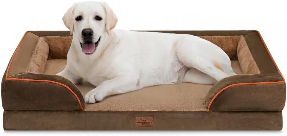 Comfort Expression Jumbo Dog Bed for Extra Large Dogs, Waterproof Orthopedic Dog Beds, PV Washable Sofa Bed, Large Breed Dogs Beds with Removable Cover & Non-Slip Bottom(Jumbo,Brown) - Pet Explorer
