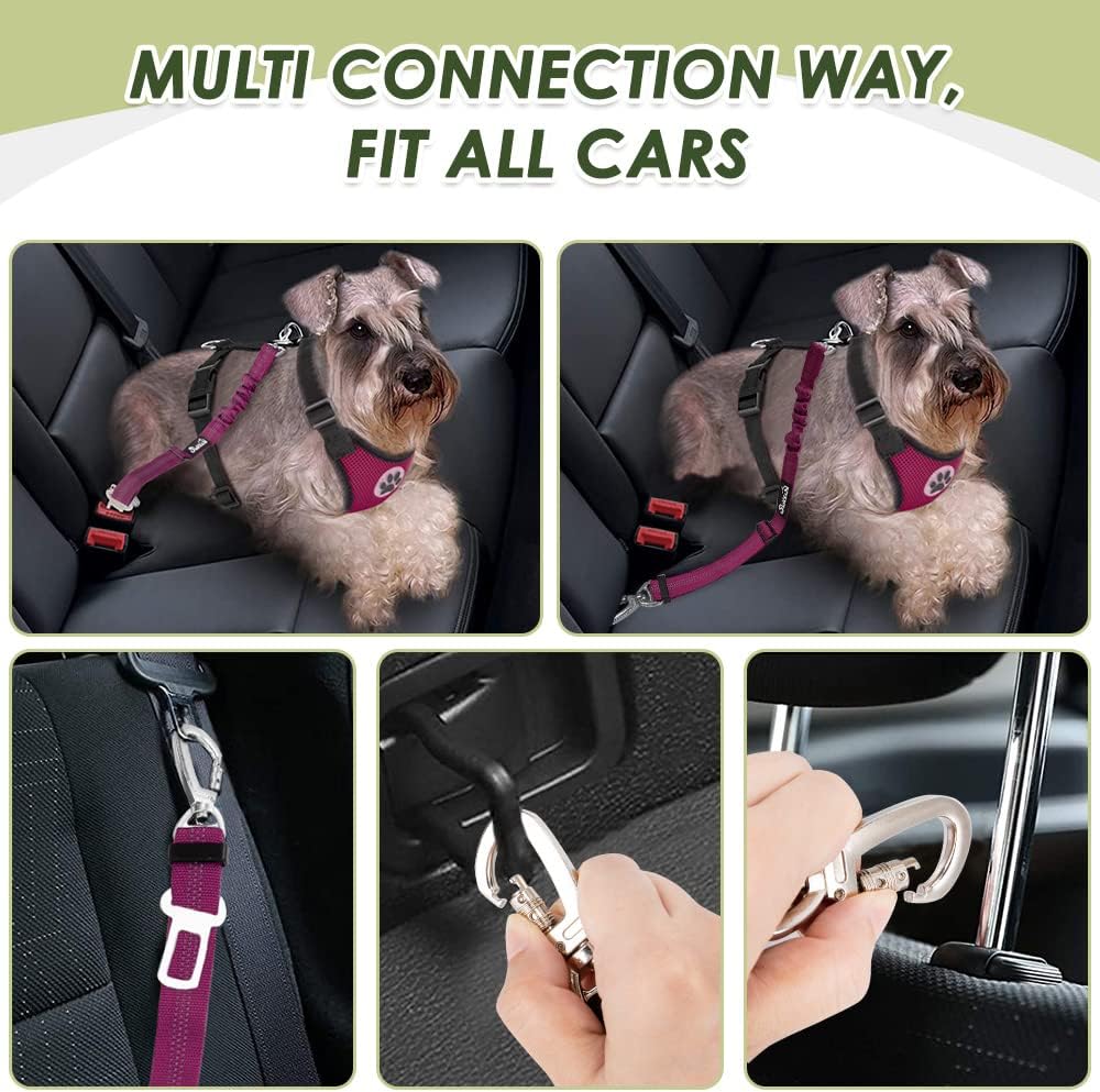 Lukovee Dog Seat Belt for Car, Adjustable Dog Car Harness for Large Medium Small Dogs, Soft Padded & Breathable Mesh Dog Seatbelt with Car Strap and Carabiner(Rose Double Clip,X-Small) - Pet Explorer