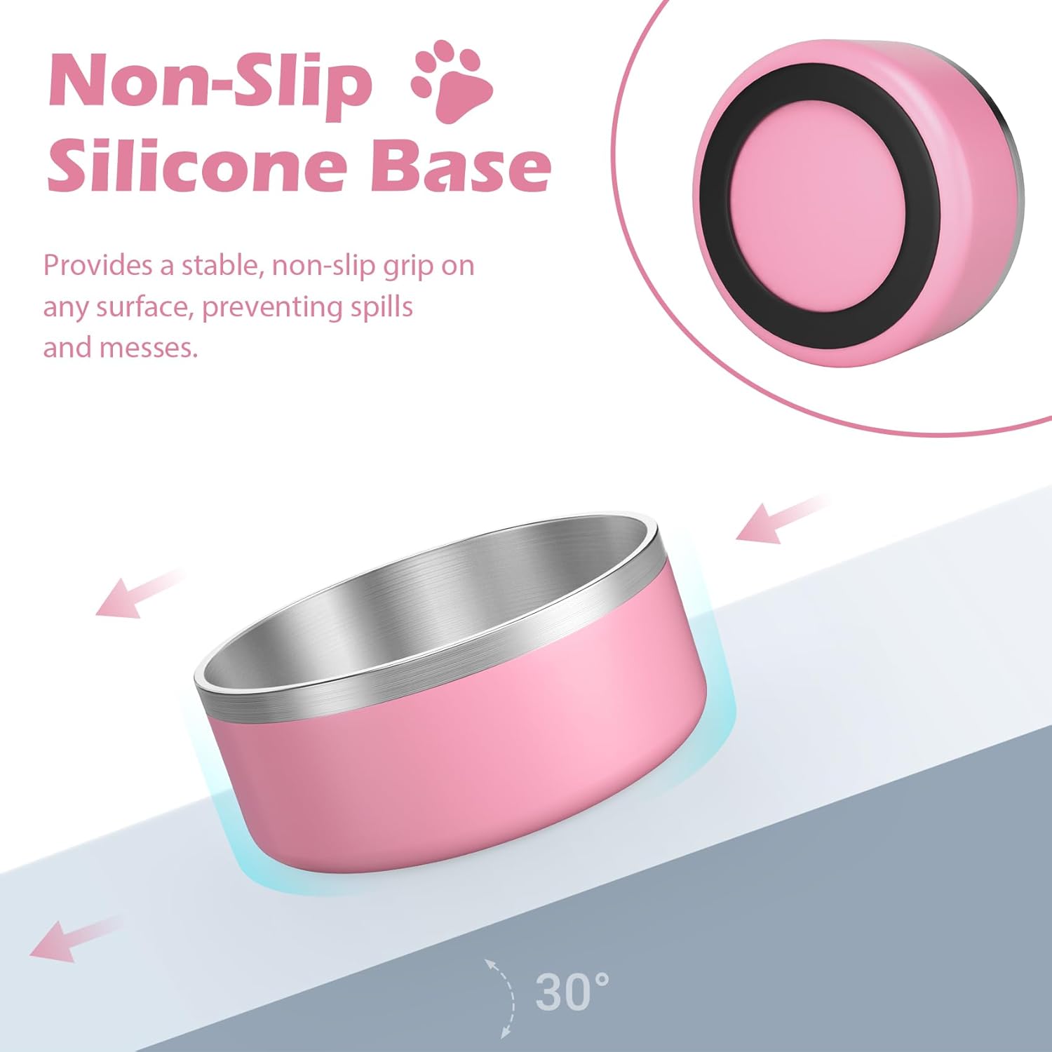 LIANLAI Dog Bowls, Rust-Resistant Stainless Steel Dog Bowls, Non-Slip Double-Walled Pet Dishes, Dishwasher Safe (Pink，40 oz) - Pet Explorer