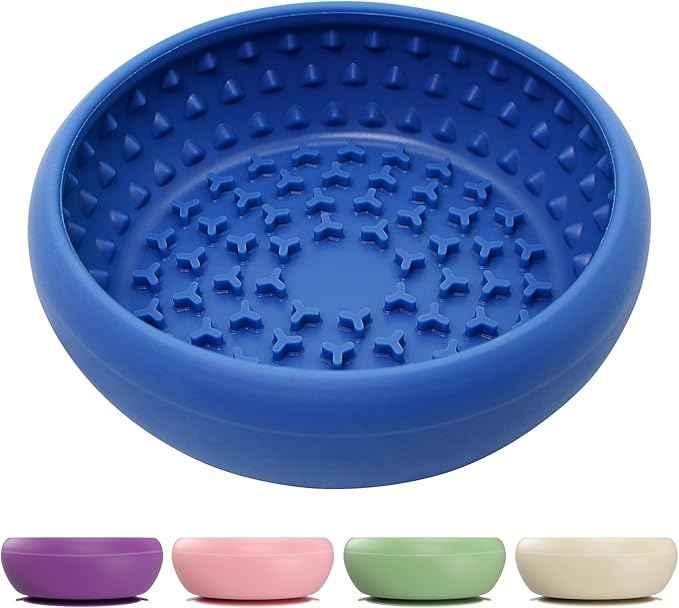 Slow Feeder Dog Bowl, BPA-Free Silicone Lick Mat for Small and Medium Dogs, Non-Slip & Dishwasher Safe (Dark Blue - S)