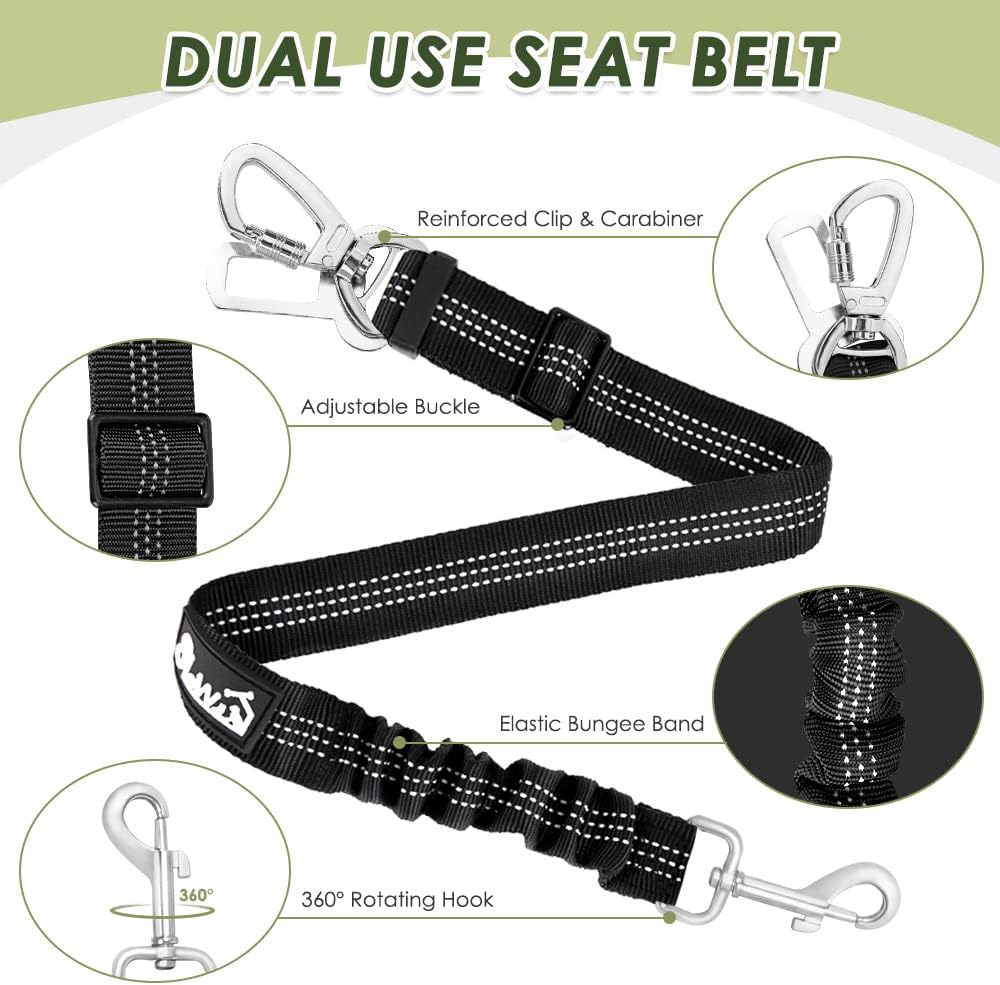 SlowTon Dog Seat Belt Harness for Car, Dog Car Harness Adjustable Mesh Breathable & Dog Seatbelt Safety Tether with Elastic Bungee for Small Medium Large Pets(Red, Double Clip, L) - Pet Explorer