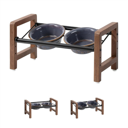 6.3inch Ceramic Adjustable Raised Double Bowls Set with Stand, 3 Heights Elevated, 2 Placement Options,Food and Water Bowls for Adult Cat Small and Medium Dog(Reactived Glaze -Grey) - Pet Explorer