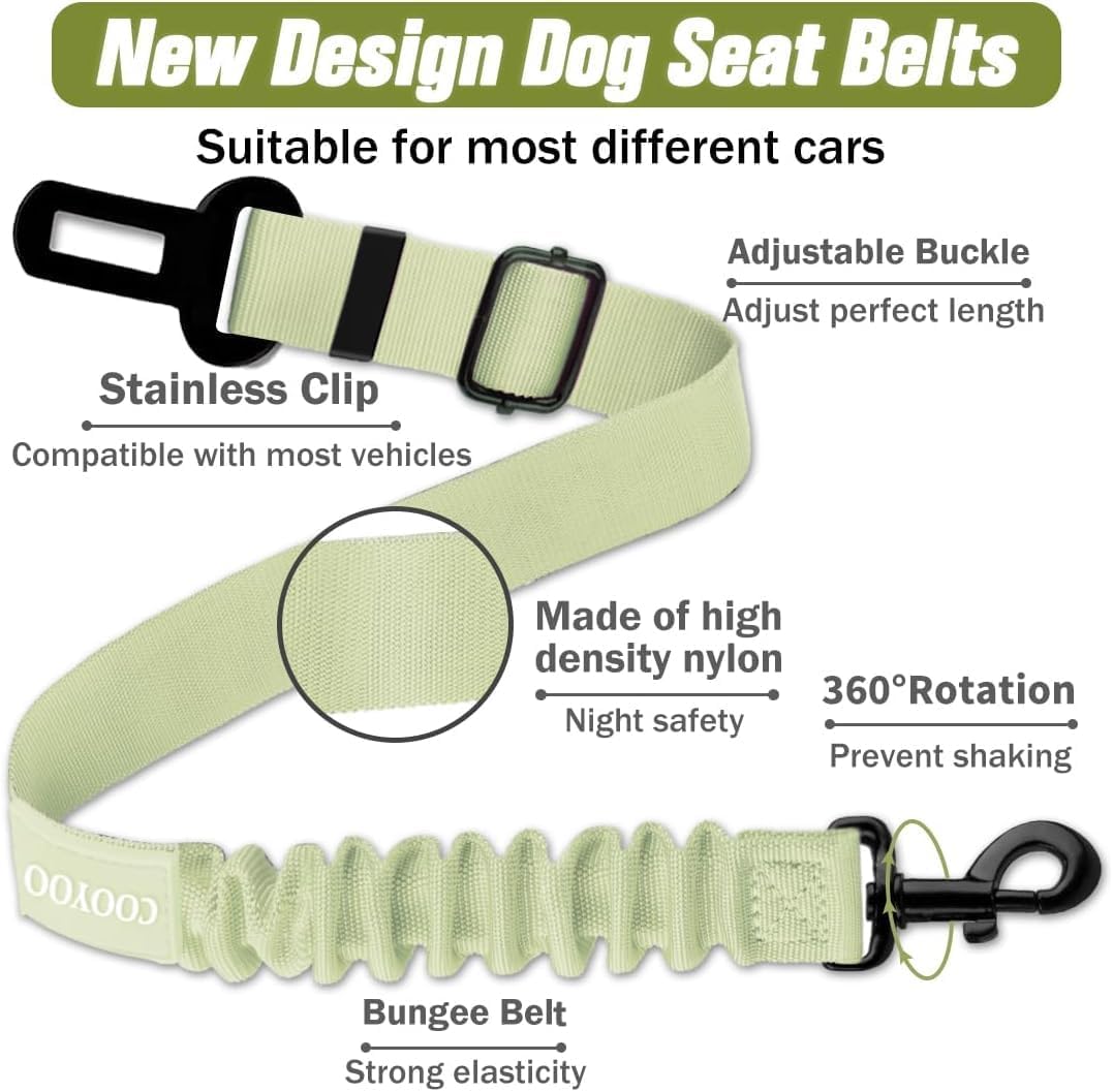 COOYOO Dog Seat Belt,Retractable Dog Car Harness Seat Belt for Car Adjustable Nylon Pet Safety Seat Belts Heavy Duty & Elastic Bungee Buffer - Pet Explorer