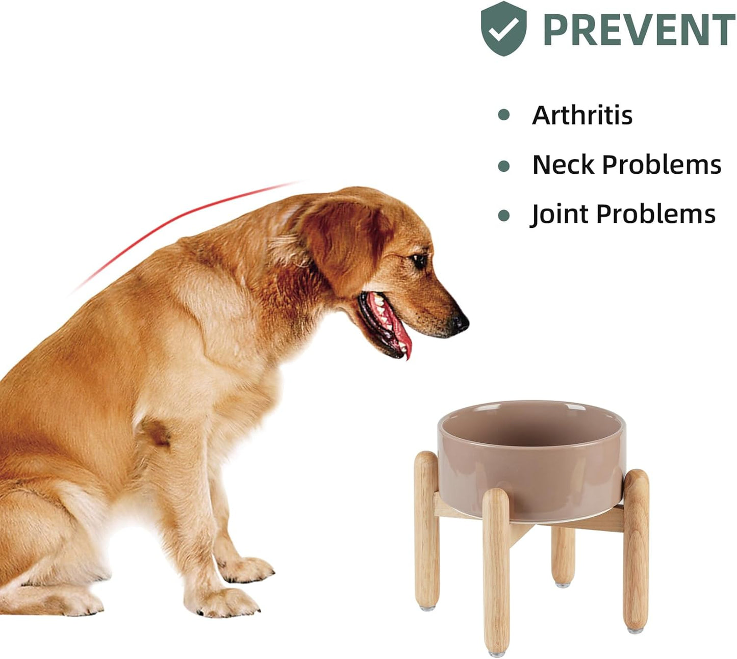 Ceramic 7.3inch Raised Dog Bowl Set, Elevated with Wooden Stand, Food and Water Bowl for Medium Breed Dogs, Weighted Dog Dishes, Pet Feeder(Brown Coffee) - Pet Explorer
