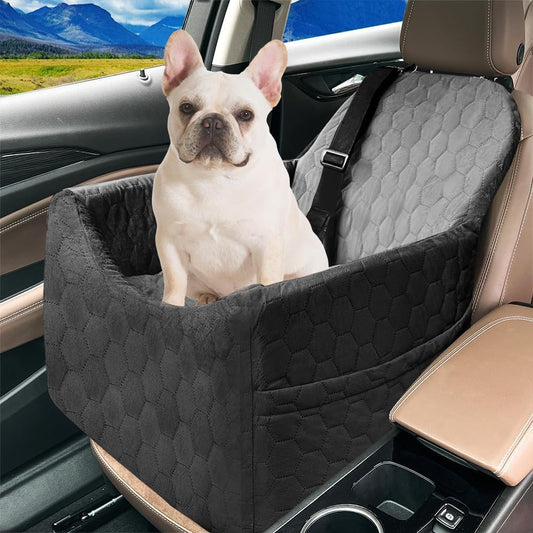 Dog Car Seat for Small/Medium Dogs - Dog Booster Seat with Safety Straps & Non-Slip Base, Travel Pet Car Seat with Storage Pockets, Washable & Removable, Suitable for Dogs Under 35 lbs (Black&Gray) - Pet Explorer