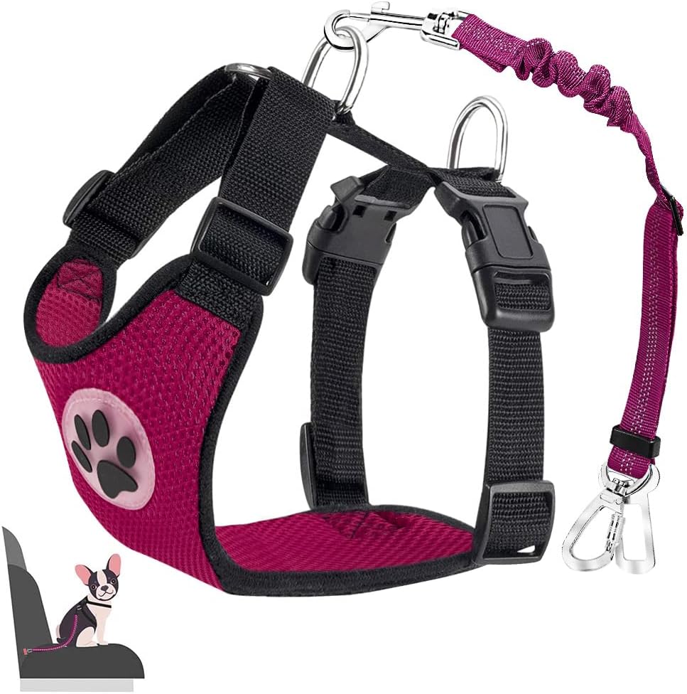 Lukovee Dog Seat Belt for Car, Adjustable Dog Car Harness for Large Medium Small Dogs, Soft Padded & Breathable Mesh Dog Seatbelt with Car Strap and Carabiner(Rose Double Clip,Large) - Pet Explorer