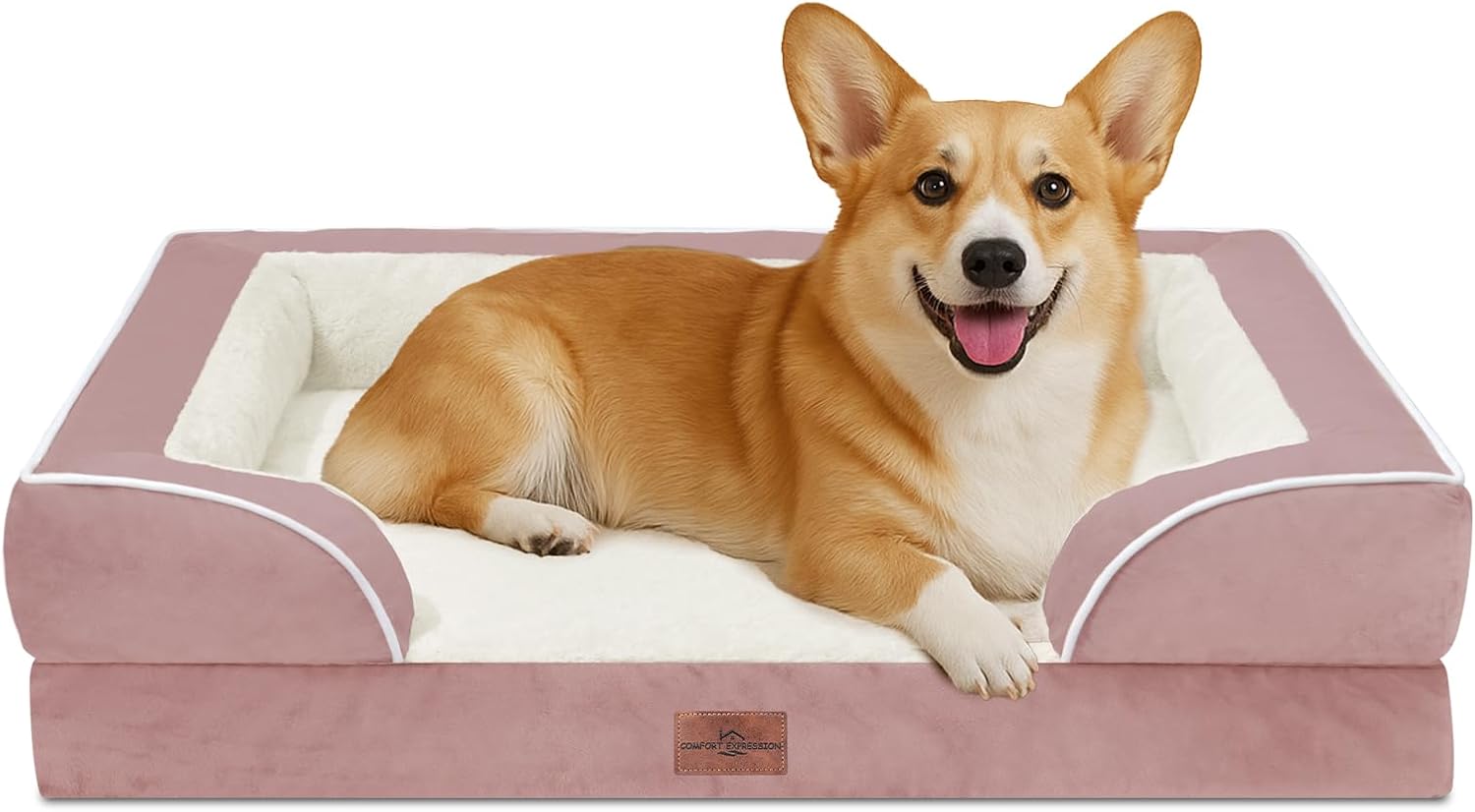 Comfort Expression Medium Dog Beds Waterproof Orthopedic Foam Dog Sofa Beds for Medium Large Dogs Comfy Pet Bed with Washable Removable Cover & Non-Slip Bottom(Medium,Pink) - Pet Explorer