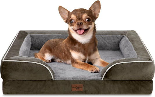 Comfort Expression Small Dog Beds Waterproof Orthopedic Foam Dog Sofa Beds for Small Dogs Comfy Pet Bed with Washable Removable Cover & Non-Slip Bottom(X-Small,Dark Green) - Pet Explorer