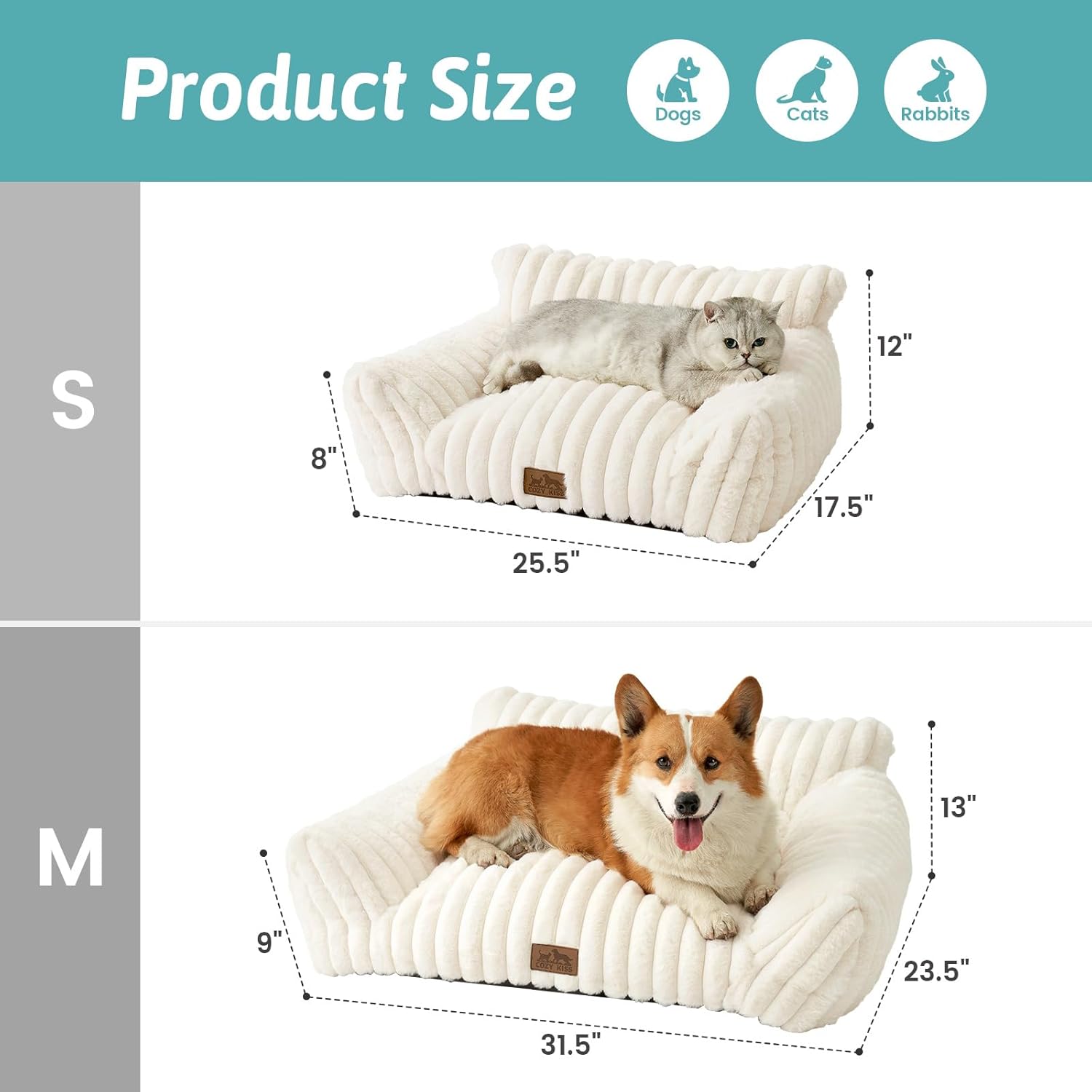 Cute Cat Couch, Premium Plush Faux Fur Pet Couch Bed, Ultra-Soft Pet Furniture for Cats & Small Dogs (Cream, M: 31.5''x23.5'') - Pet Explorer
