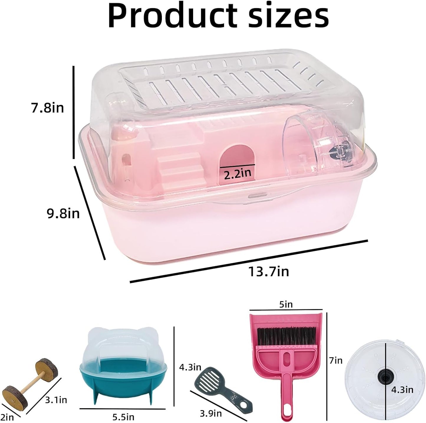 Hamiledyi Small Hamster Cage Clear Plastic Hamster Cage Portable Carrier with Water Bottle Exercise Wheel Bathtub Box Set Toy for Dwarf Baby Hamster (Pink) - Pet Explorer