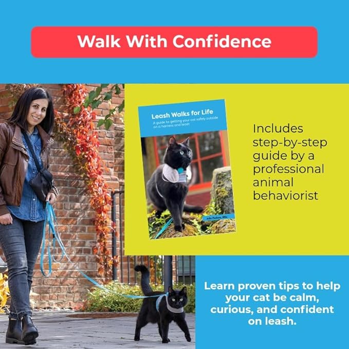 CAT SCHOOL Cat Harness and Leash Set for Outdoor Walks, Training, and Travel - Secure, Soft, Comfortable Cat Vest Harness with 10' Long Cat Leash - Easy to Use with Step-by-Step Instructions