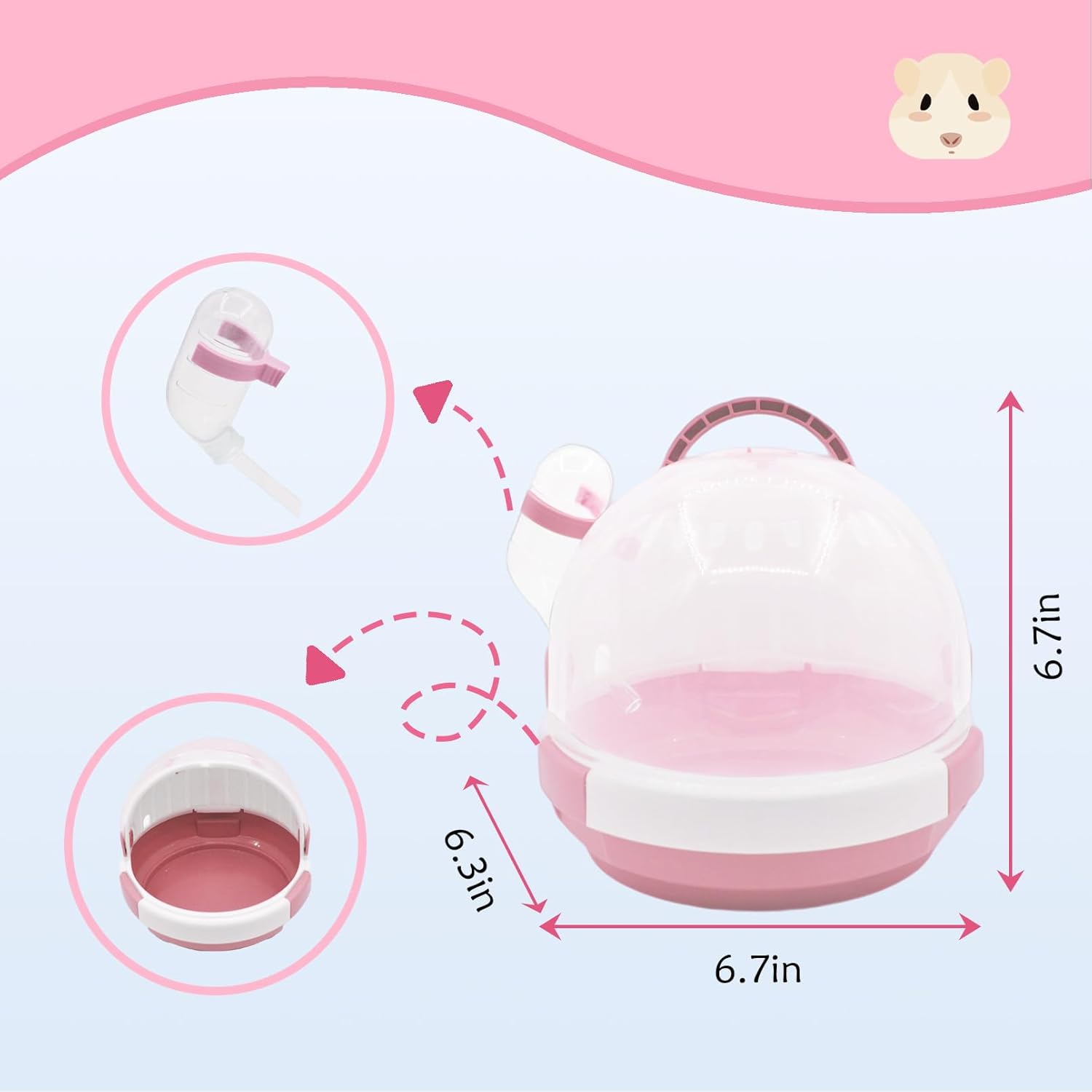 Hamster Carrier Cage Portable Cages Small Animals Carry Travel Case with Water Bottle Plastic Breathable Guinea Pig Outgoing Cage for Dwarf Hamster Ferret Chinchillas Hedgehog (Pink) - Pet Explorer