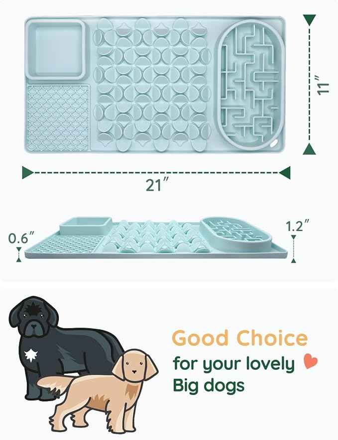 Slow Feeder Bowl for Large dog, Silicone Lick Mat & Snuffle Mat with Suction Cups - Interactive Puzzle Feeder to Slow Eating & Keep Busy, Reduce Vomiting & Relieve Boredom (21"x 11" Mint Green)