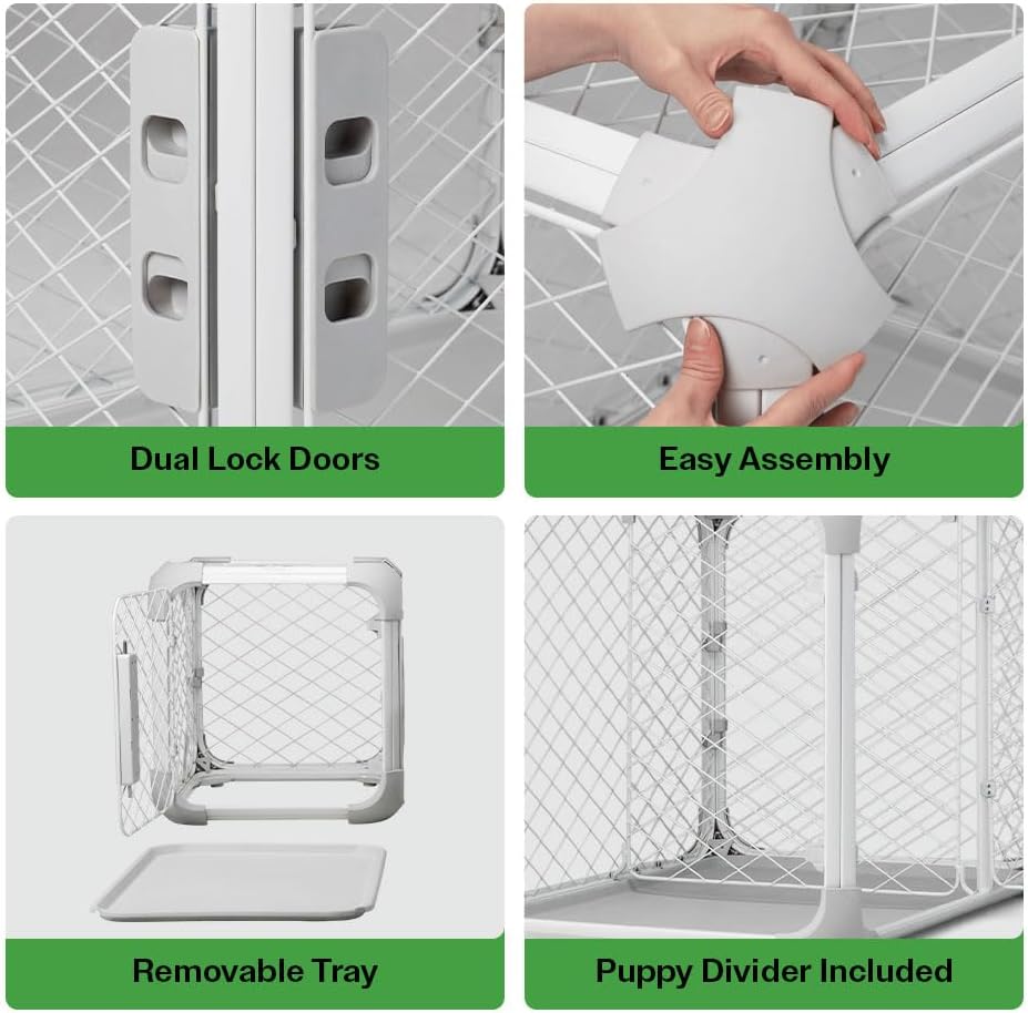 DIGGS Evolv Dog Crate - Slim, Durable Dog Kennel with Removable Ceiling Panel and Modular Design - Safe, Stylish, and Convenient (Ash, Medium) - Pet Explorer