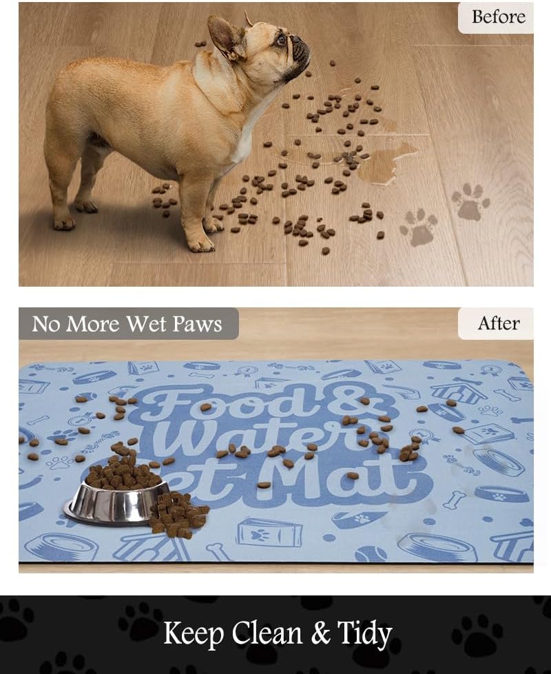 Pet Feeding Mat-Absorbent Dog Mat for Food and Water Bowl-No Stains Quick Dry Water Dispenser Mat-Dog Accessories Pet Supplies-Bowl for Messy Drinkers（Words,17"x34" - Pet Explorer