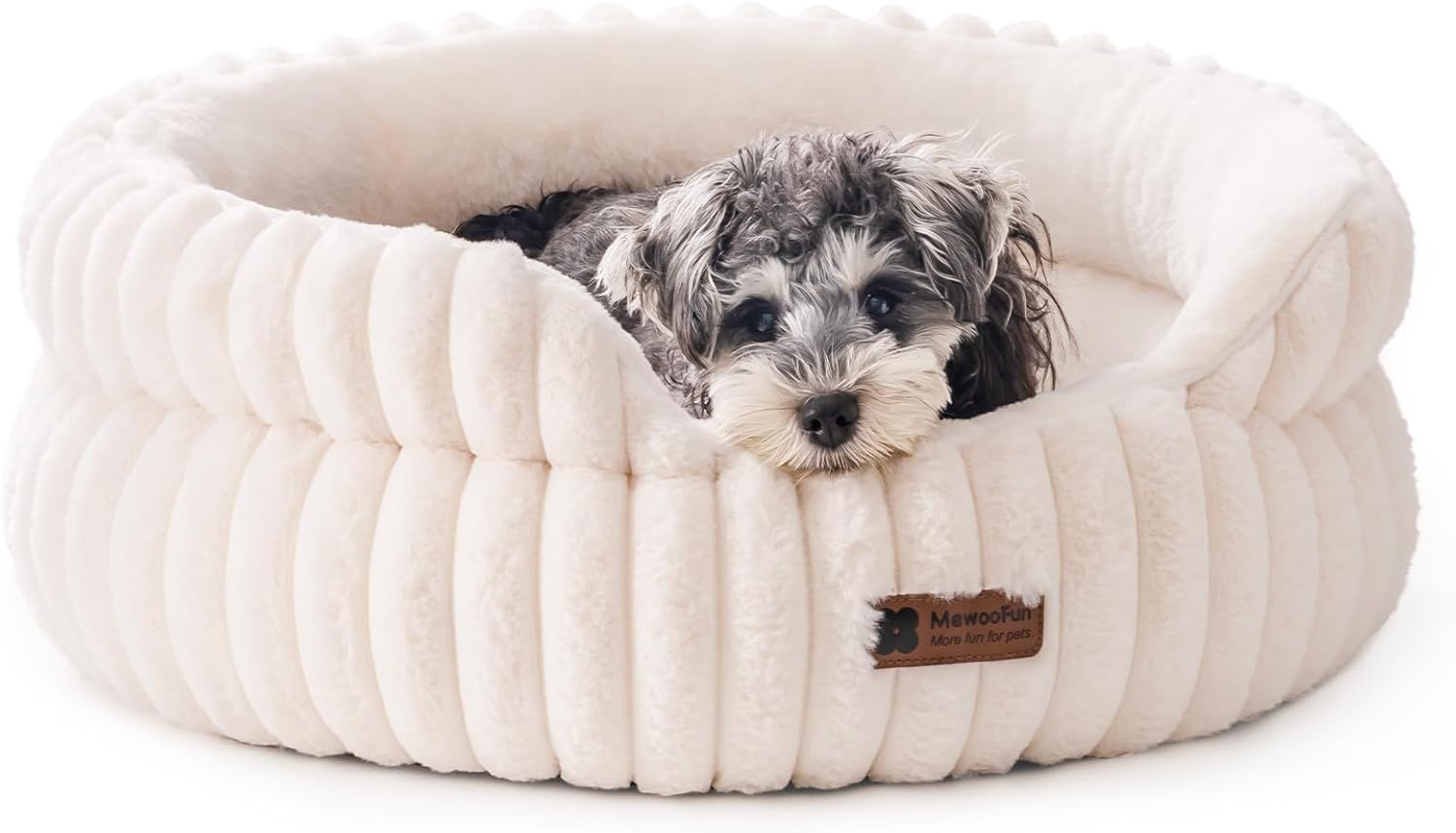 MEWOOFUN Washable Small Dog Bed, Cat Beds for Indoor Cats with Anti-Slip Bottom, Round Pet Bed for Puppy and Kitten (Beige, 24"x24"x9") - Pet Explorer