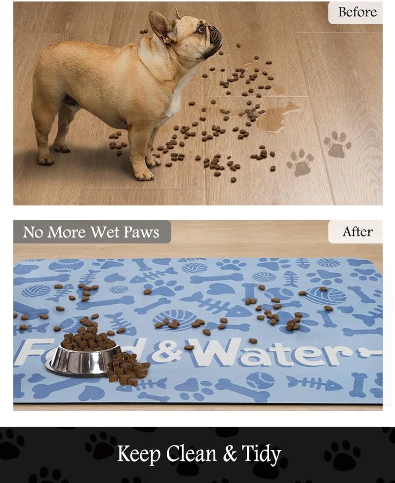 Pet Feeding Mat-Absorbent Dog Mat for Food and Water Bowl-No Stains Quick Dry Water Dispenser Mat-Dog Accessories Pet Supplies-Bowl for Messy Drinkers（Bone,17"x34" - Pet Explorer