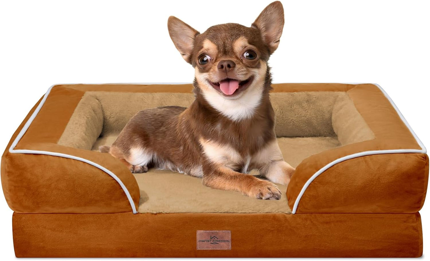 Comfort Expression Small Dog Beds Waterproof Orthopedic Foam Dog Sofa Beds for Small Dogs Comfy Pet Bed with Washable Removable Cover & Non-Slip Bottom(X-Small,Caramel) - Pet Explorer