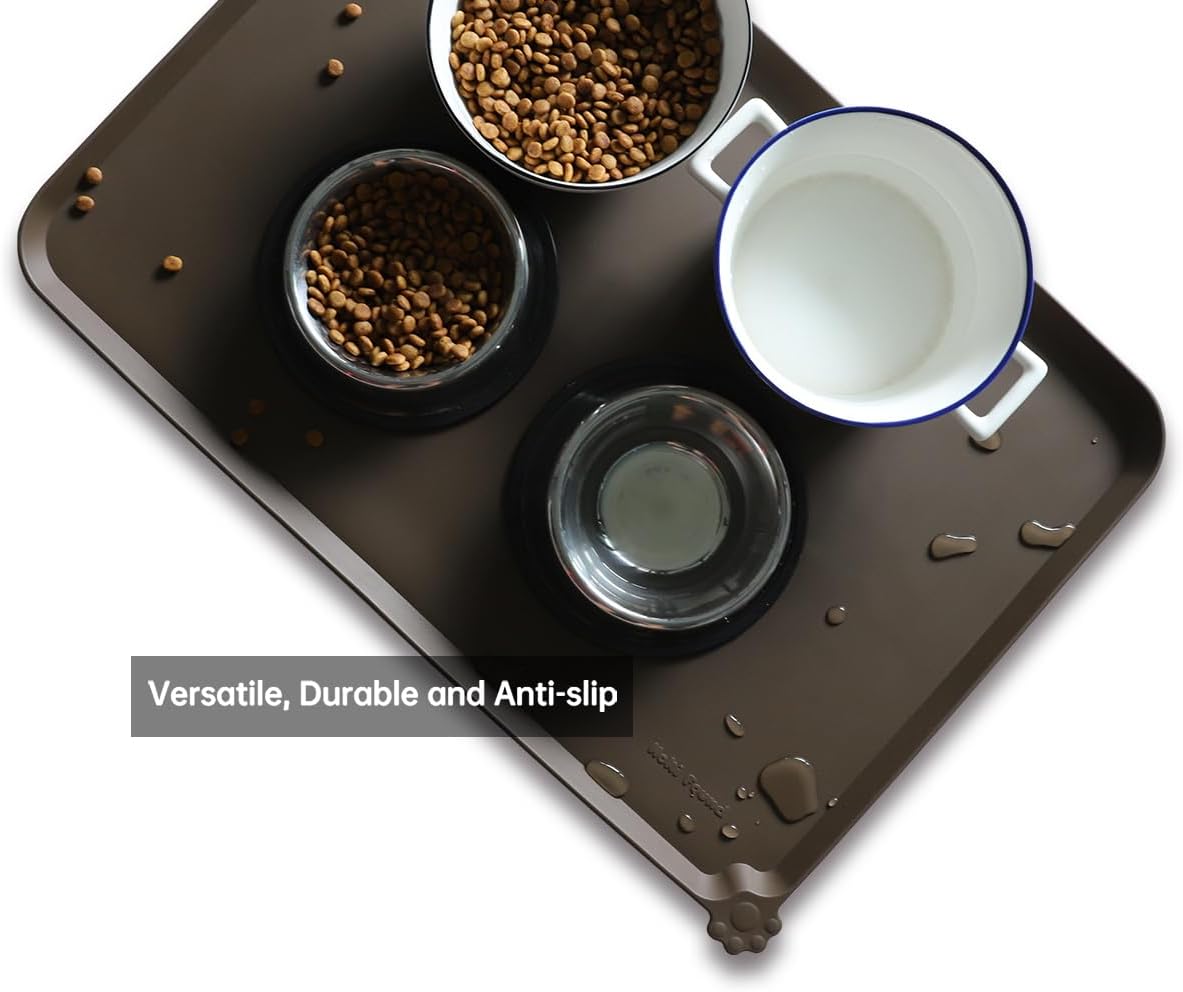 Hoki Found Large Silicone Pet Food Mats Tray - Non Slip Pet Dog Cat Bowl Mats Placemat - Dog Pet Cat Feeding Mat - Waterproof Dog Cat Food Mats -Pet Water Mats for Floors - Coffee - Pet Explorer