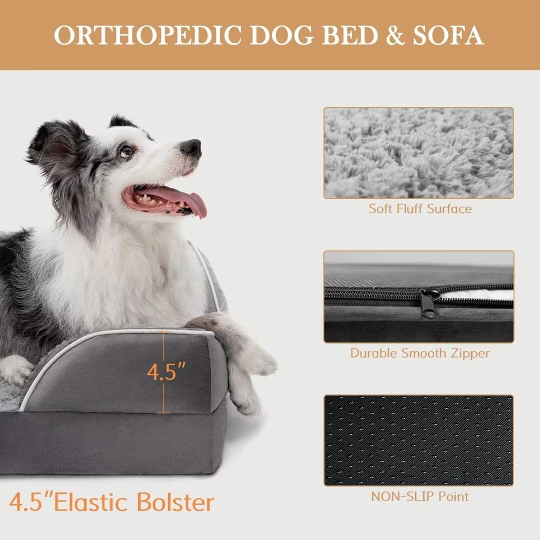 Comfort Expression Large Dog Beds Waterproof Orthopedic Foam Dog Beds for Large Dogs Sofa Comfy Pet Bed with Washable Removable Cover & Non-Slip Bottom(Grey) - Pet Explorer
