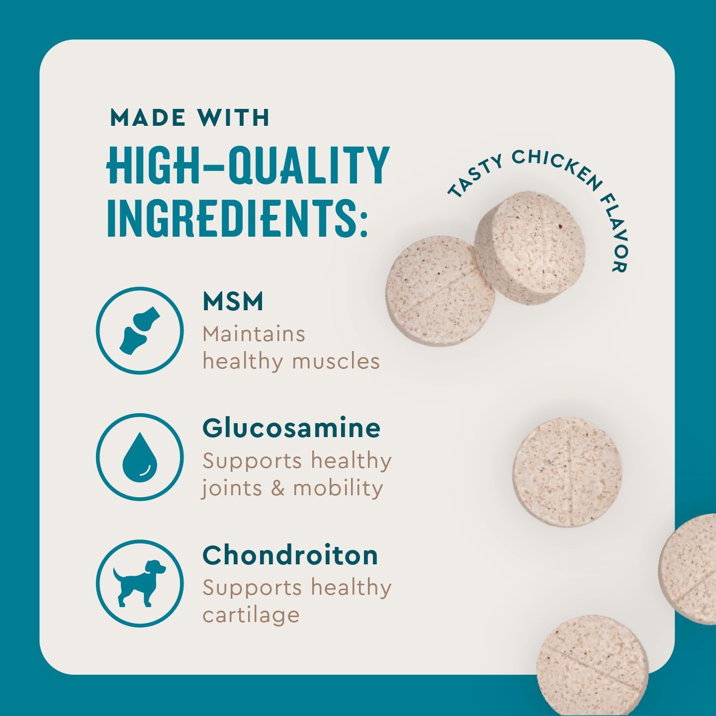 VetIQ Hip & Joint Health Supplement for Dogs, with Glucosamine, Chondroitin & MSM, Chewable Tablets for Dogs, Chicken Flavor, 60 Count - Pet Explorer