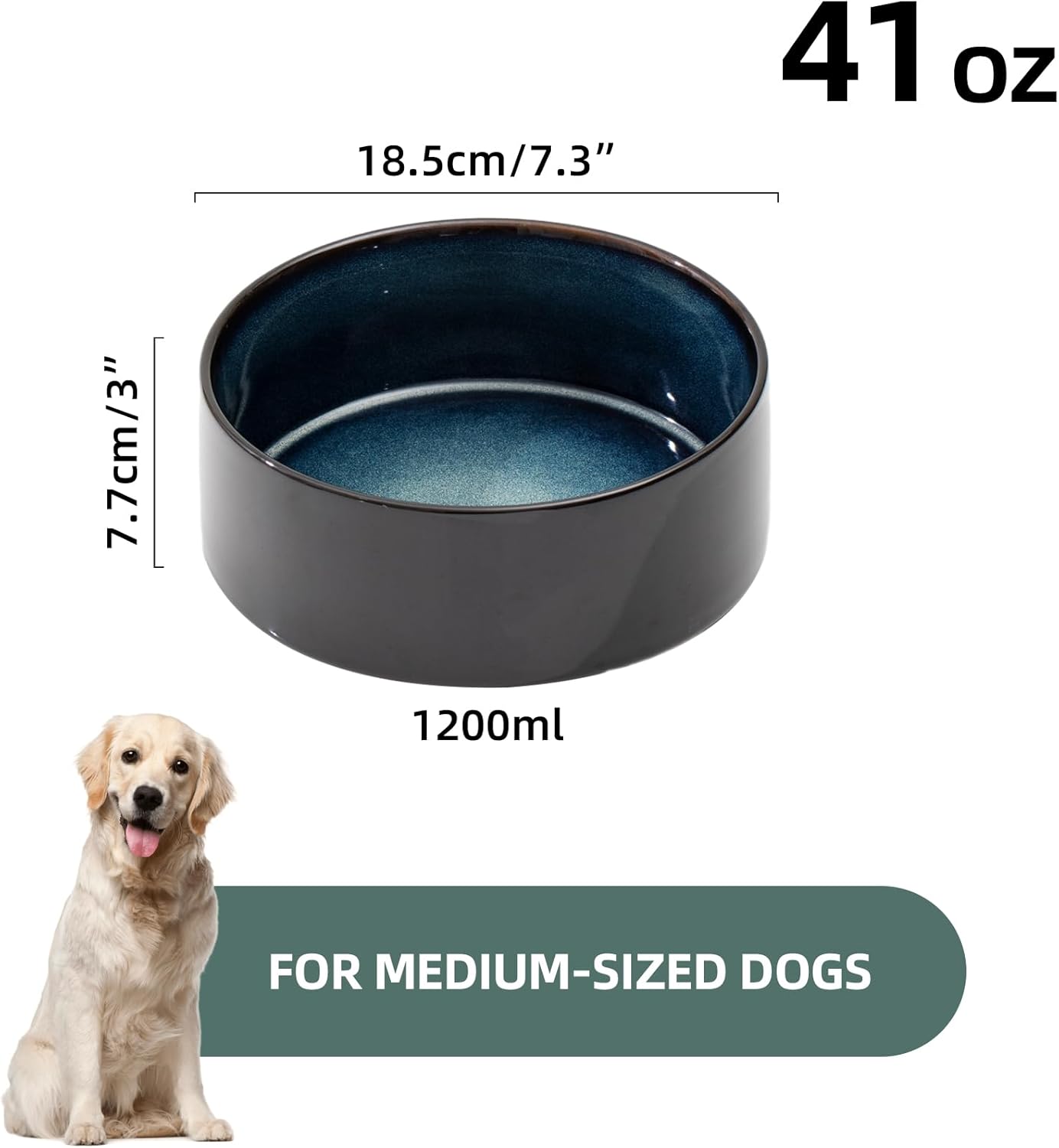 Ceramic 7.3inch Dog Bowl, Food and Water Bowl for Medium Breed Dog, Pet Feeder for Replacement (Single Bowl, Starry Sky) - Pet Explorer