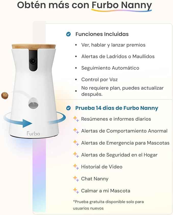 Furbo 360° Dog Camera: Pet Security Cam w/Barking Alerts, Rotating View, Treat Toss w/Phone App, Smart Home Puppy Monitoring, 2-Way Speaker, No Subscription Needed. Standard See, Talk, & Toss Features