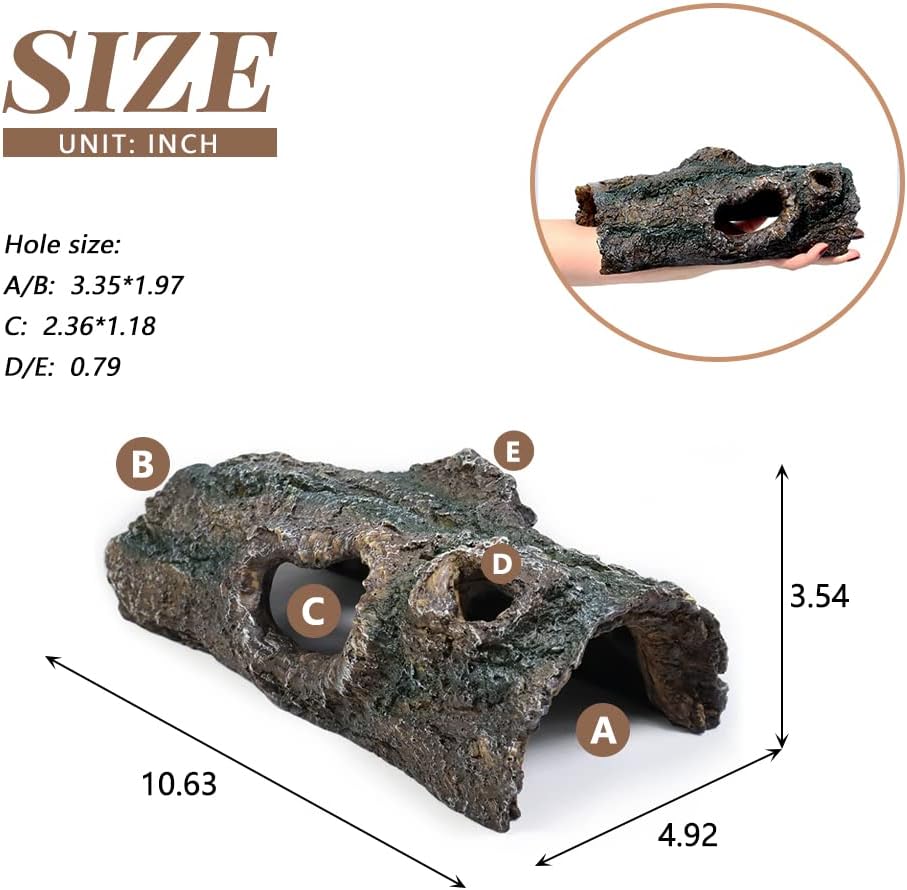 fazhongfa Reptile Hide Tree Trunk Lizard Snake Gecko Axolotl Spider Turtles Bearded Dragon Tank Accessories Large Hollow Log for Aquarium or Fish Tank Resin Wood Decorations Ornament - Pet Explorer