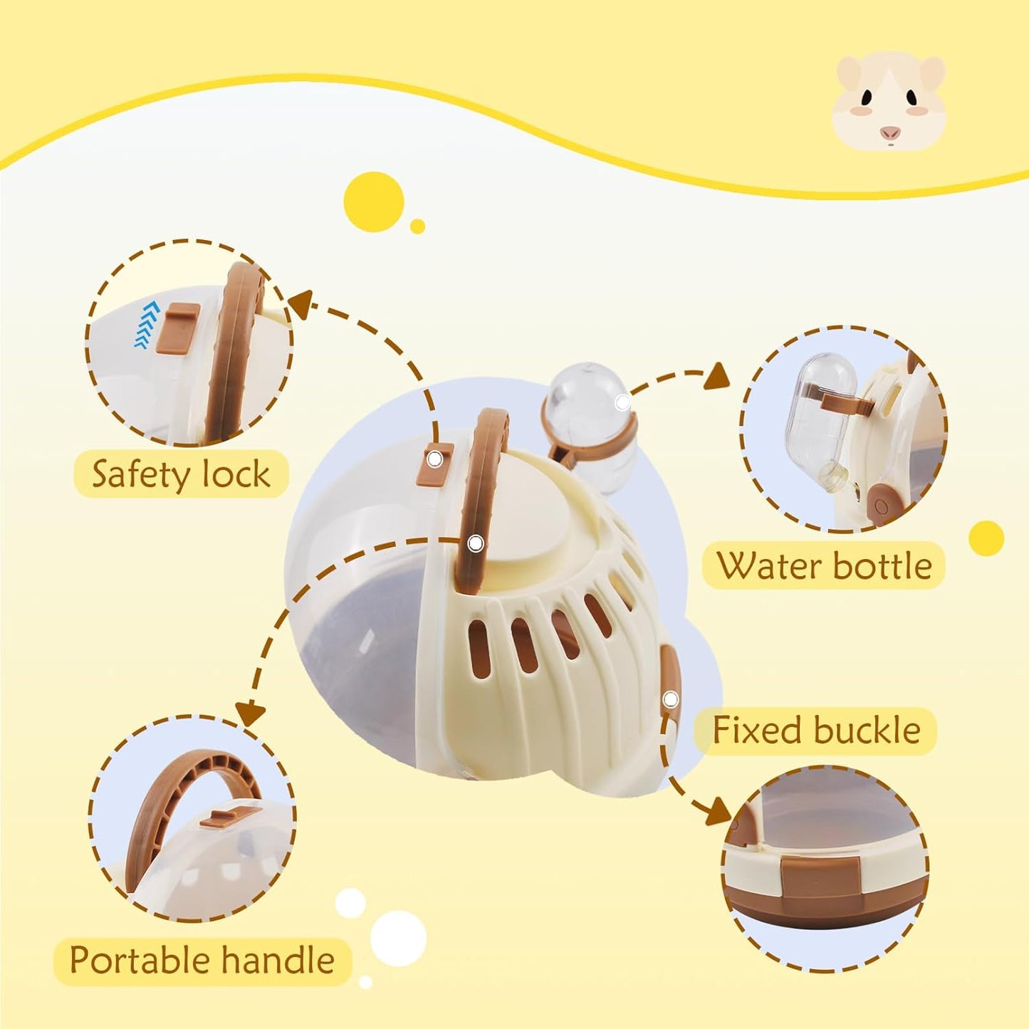 Hamster Carrier Cage Portable Cages Small Animals Carry Travel Case with Water Bottle Plastic Breathable Guinea Pig Outgoing Cage for Dwarf Hamster Ferret Chinchillas Hedgehog (Brown) - Pet Explorer