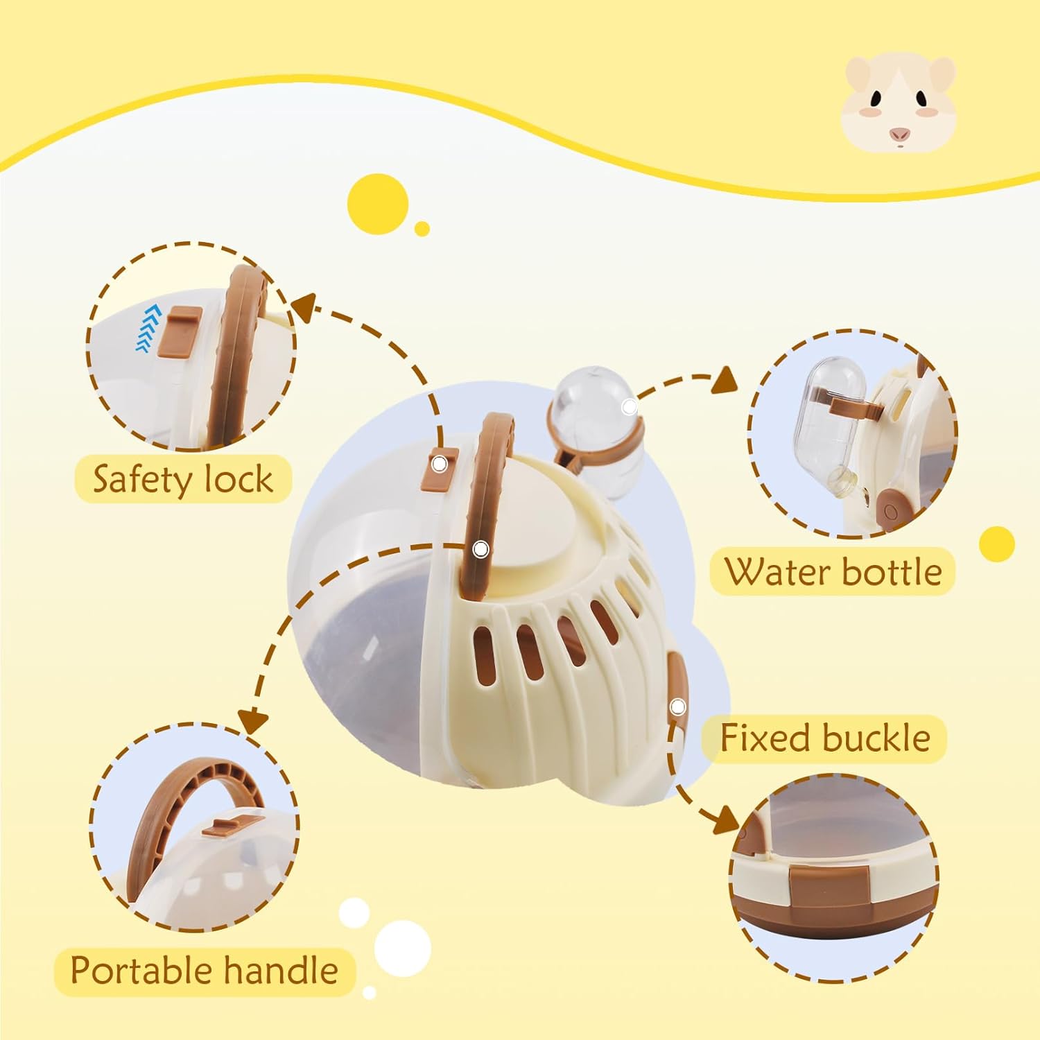 Hamster Carrier Cage Portable Cages Small Animals Carry Travel Case with Water Bottle Plastic Breathable Guinea Pig Outgoing Cage for Dwarf Hamster Ferret Chinchillas Hedgehog (Brown) - Pet Explorer