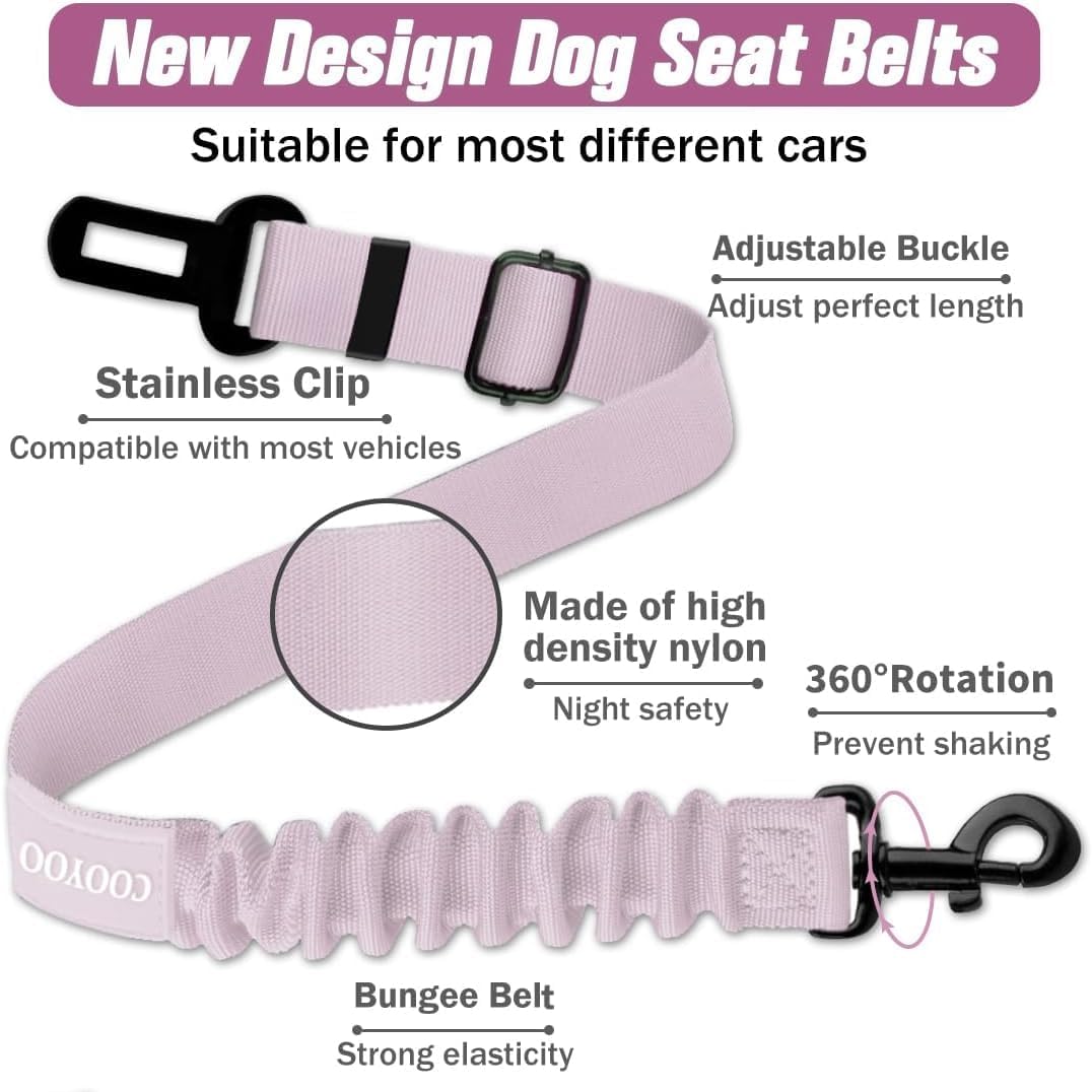 COOYOO Dog Seat Belt,Retractable Dog Car Harness Seat Belt for Car Adjustable Nylon Pet Safety Seat Belts Heavy Duty & Elastic Bungee Buffer - Pet Explorer