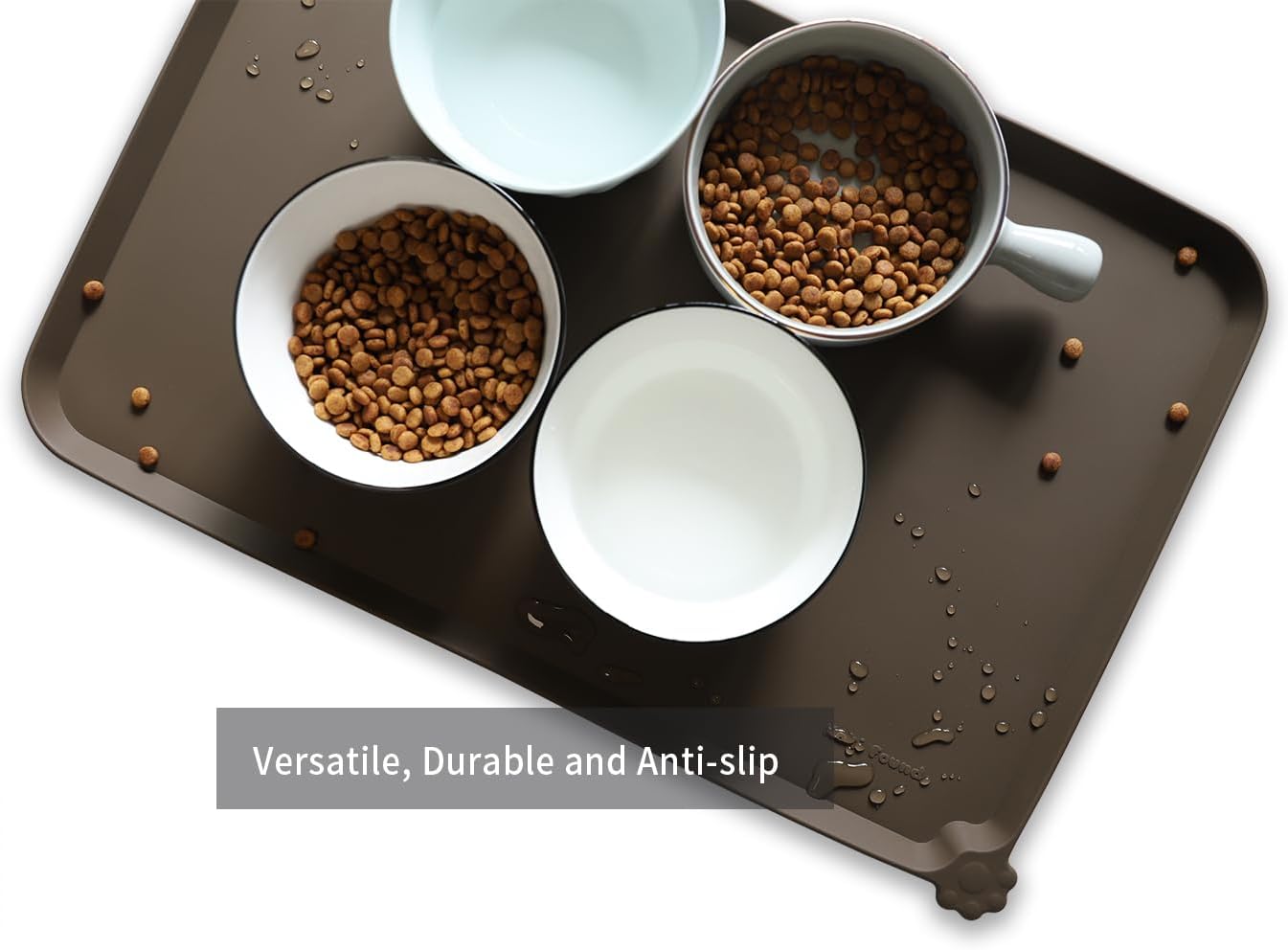 Hoki Found L Silicone Pet Food Mats Tray - Non Slip Dog Cat Bowl Mats Placemat - Pet Feeding Mat - Waterproof Dog Cat Food Mats -Pet Water Mats for Carpet - Coffee - Pet Explorer
