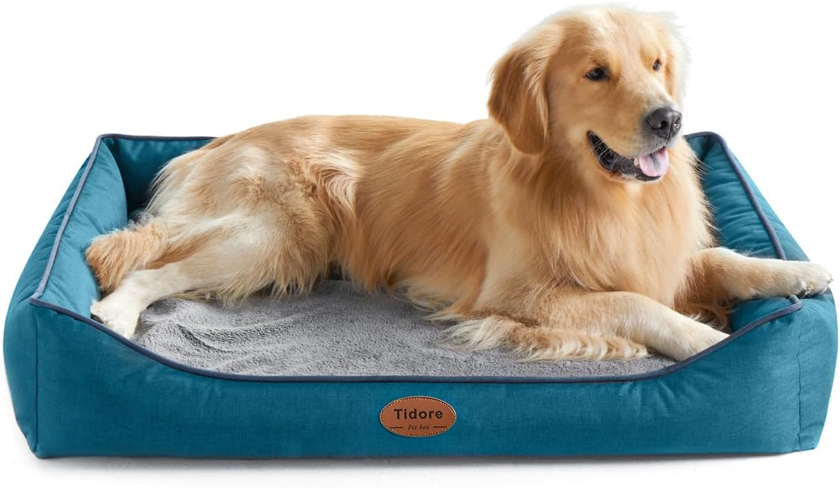 Orthopedic Dog Beds for Medium Dogs, Durable Egg Crate Foam Sofa Dog Bed wit Washable Removable Cover,Waterproof Lining,Pet Bed for Large Dogs (Peacock Blue, 39.4" L x 31.5" W x 7.4" Th) - Pet Explorer