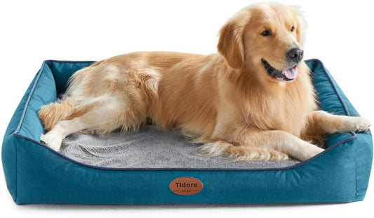 Orthopedic Dog Beds for Medium Dogs, Durable Egg Crate Foam Sofa Dog Bed wit Washable Removable Cover,Waterproof Lining,Pet Bed for Large Dogs (Peacock Blue, 39.4" L x 31.5" W x 7.4" Th) - Pet Explorer
