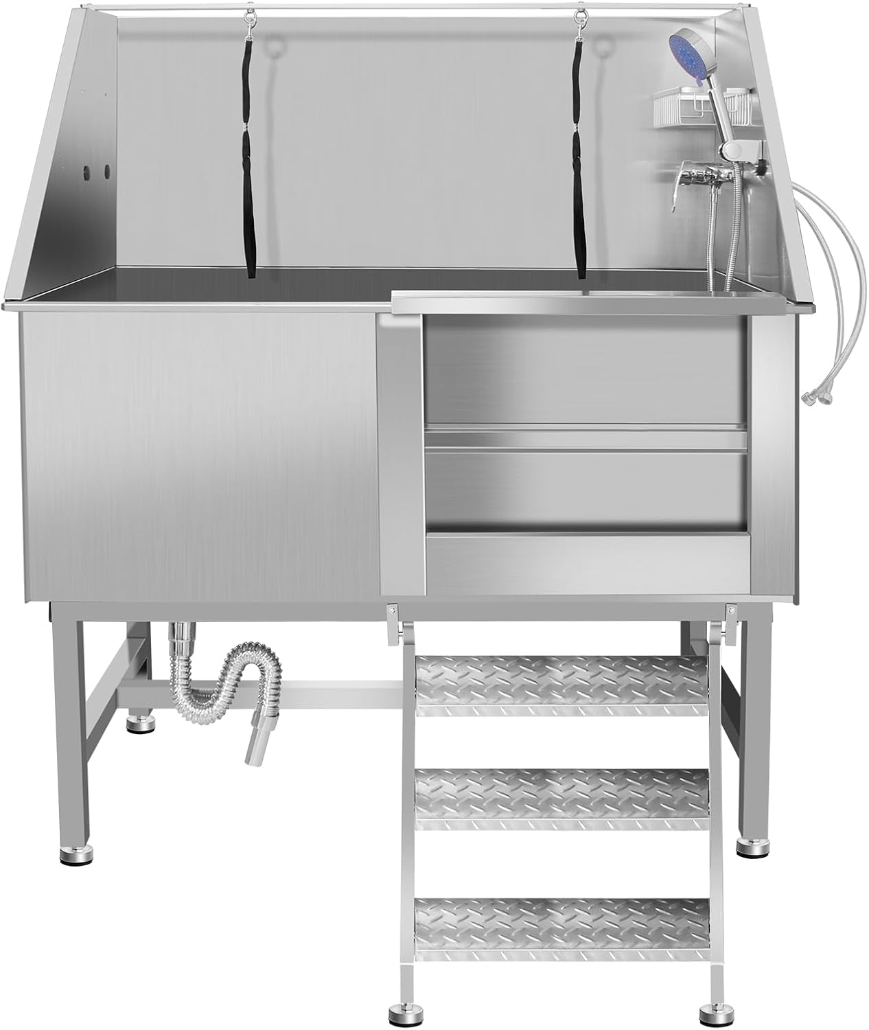 50" Pet Dog Bathing Station W/Ramp, Professional Stainless Steel Dog Grooming Tub W/Soap Box, Faucet,Rich Accessory, Dog Bathtub for Large,Medium,Small Pets, Washing Sink for Home (50" Right ramp) - Pet Explorer
